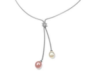 Freshwater Pink and White Lariat 7.5-8mm Pearl Necklace in Sterling Silver