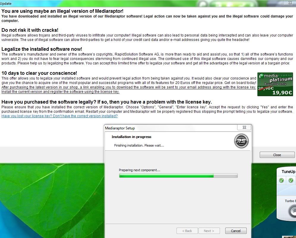 [SOLVED] You have downloaded and installed an illegal version of our Mediaraptor software!! - Radio - Audials Forum