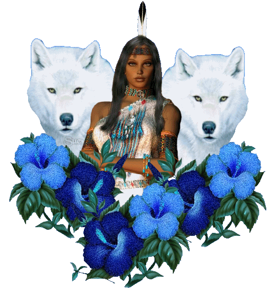 wolf and flowers photo: Indian Maiden and wolves stickers_e075ae708be2169412c8c3f085.gif